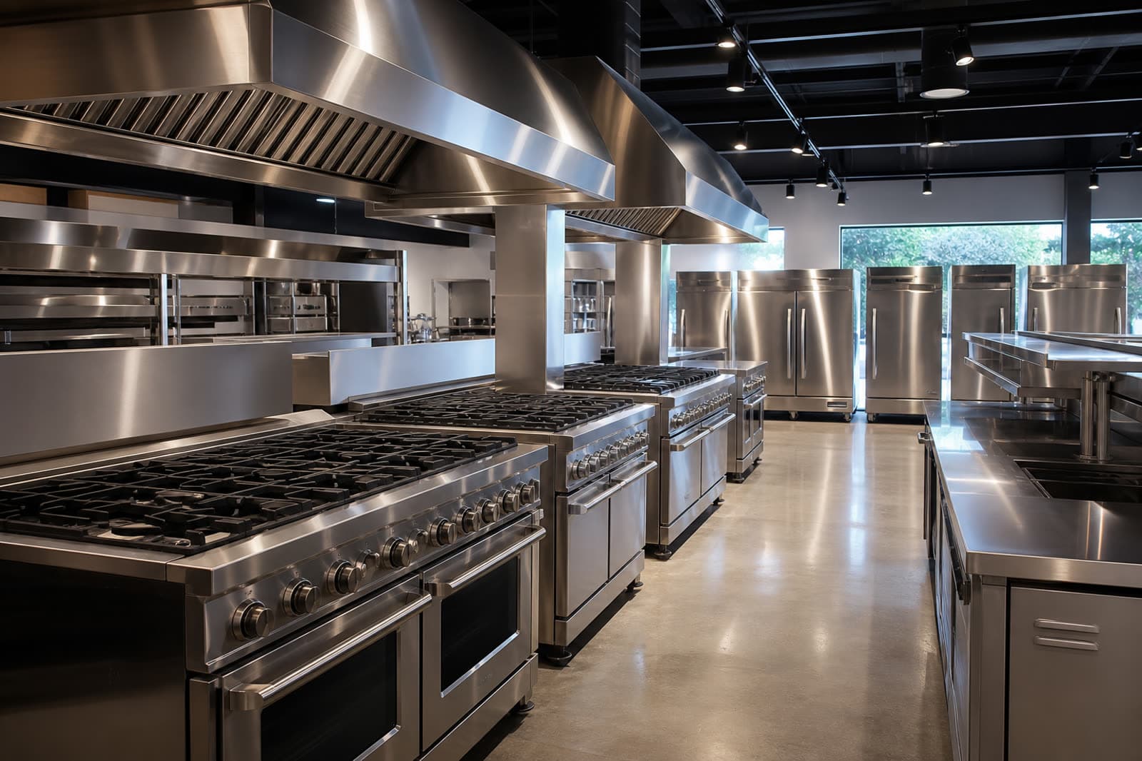 Showroom de matériel de cuisine professionnelle neuf en inox